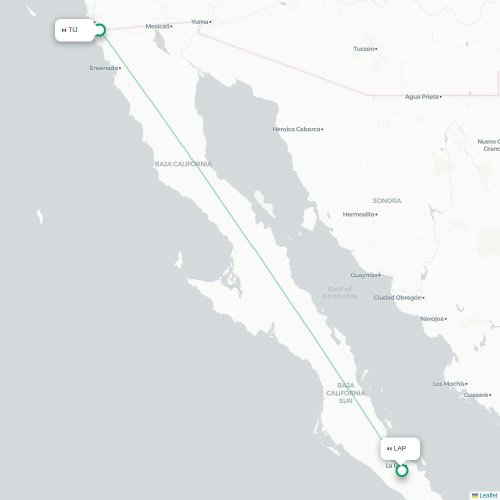 Mapa de vuelo directo Tijuana - La Paz