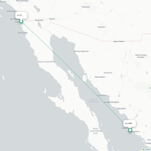 Tijuana - Los Mochis karta över direktflyg