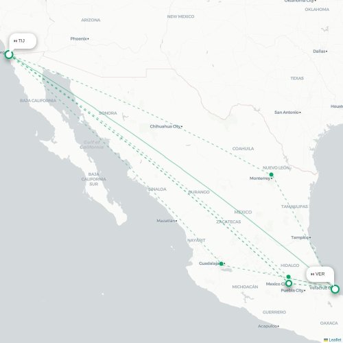 Tijuana - Veracruz karta över direktflyg