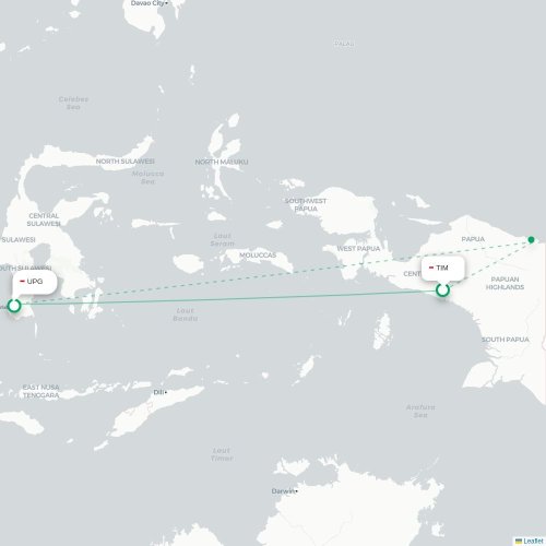 Mapa lotu bezpośredniego Tembagapura – Makasar