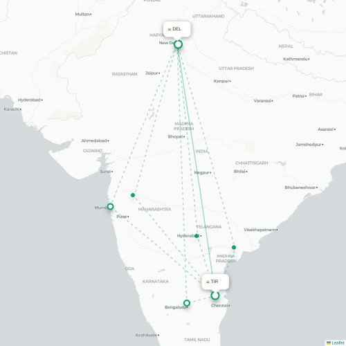 Tirupati – New Delhi suoran lennon kartta