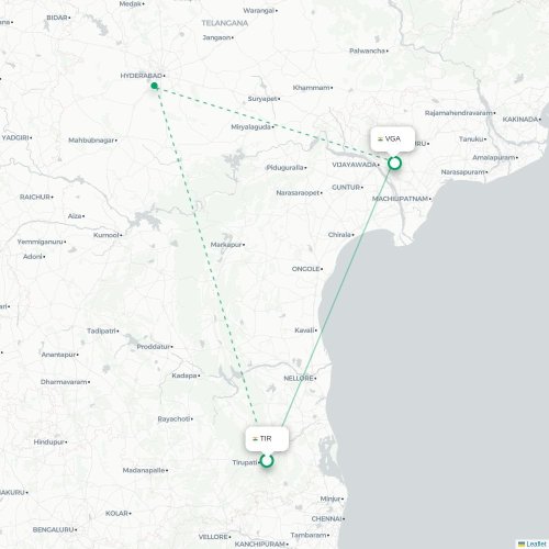 Tirupati – Vijayawada suoran lennon kartta