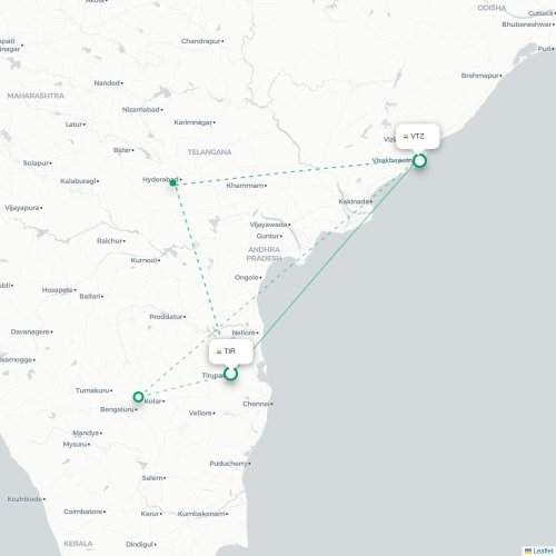 Tirupati – Visakhapatnam suoran lennon kartta