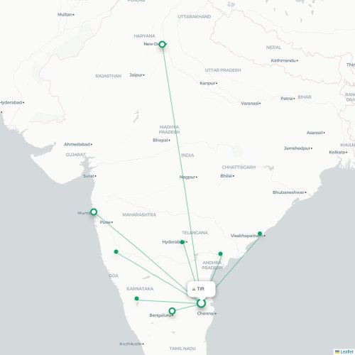 Tirupati – Shimoga suoran lennon kartta