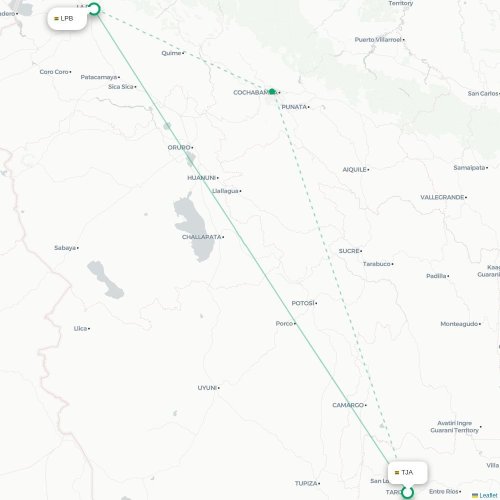 Mapa lotu bezpośredniego Tarija – La Paz