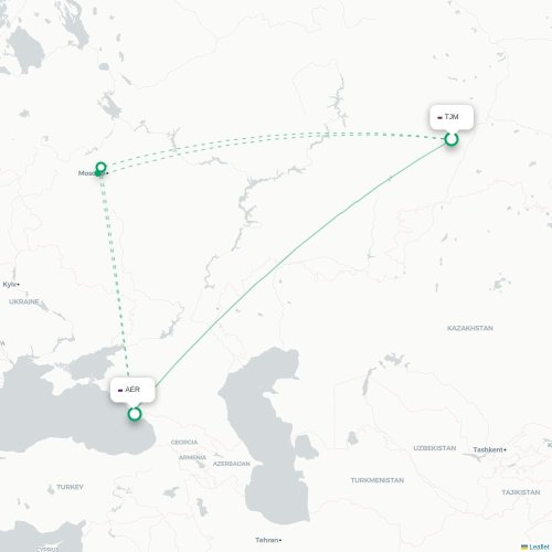 Mapa de vuelo directo Tyumen - Sochi