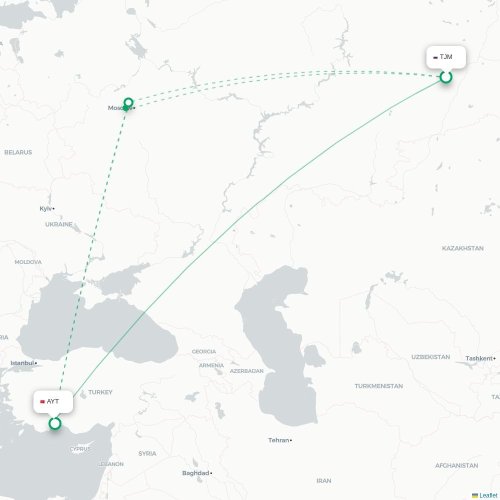 Mapa de vuelo directo Tyumen - Antalya