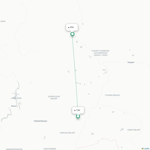 Mapa de vuelo directo Tyumen - Igrim