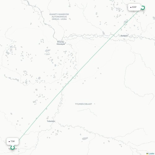 Mapa de vuelo directo Tyumen - Kogalym