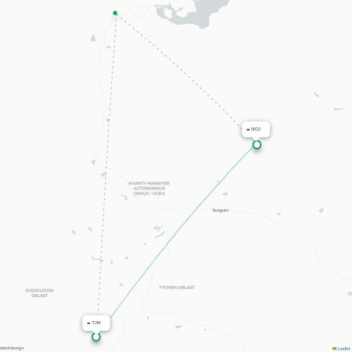Mapa de vuelo directo Tyumen - Nojabr'sk