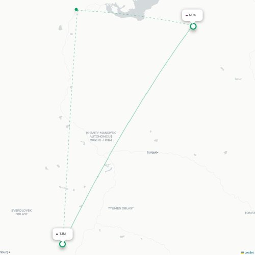 Mapa de vuelo directo Tyumen - Novy Urengoy