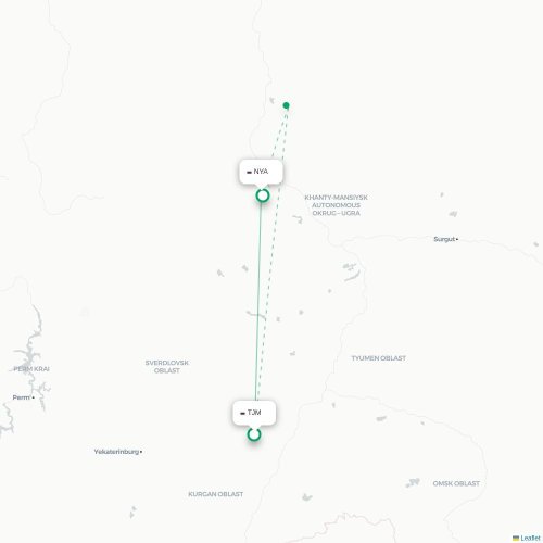 Mapa de vuelo directo Tyumen - Nyagan’