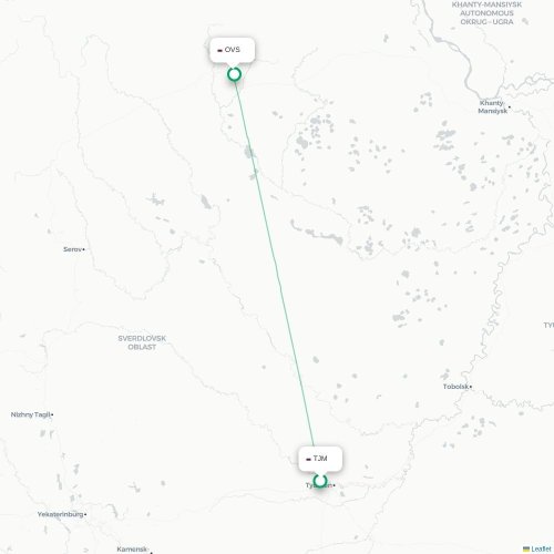 Mapa lotu bezpośredniego Tyumen – Sovetsky