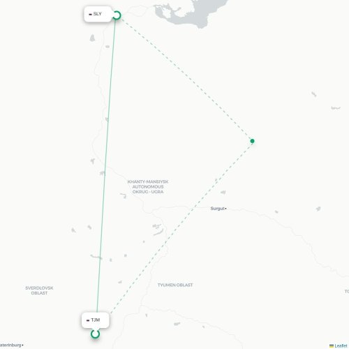 Mapa de vuelo directo Tyumen - Salejard
