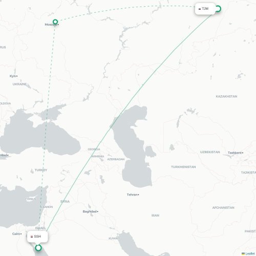 Mapa de vuelo directo Tyumen - Sharm el-Sheij