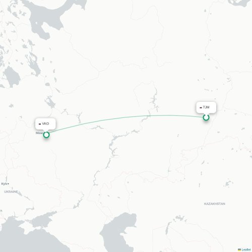 Mapa de vuelo directo Tyumen - Moscú