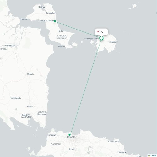 Mapa de vuelo directo Tanjung Pandan - Yakarta