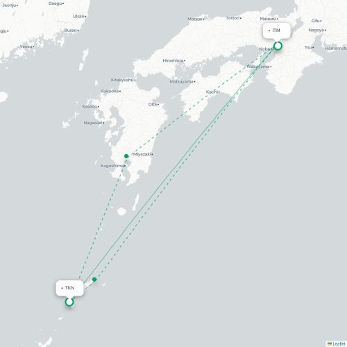 Mapa lotu bezpośredniego Tokunoshima – Osaka