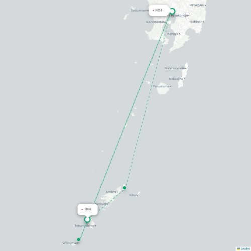 Mapa lotu bezpośredniego Tokunoshima – Kagoshima
