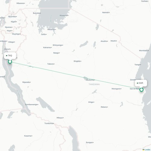 Mapa de vuelo directo Kigoma - Dar es Salaam