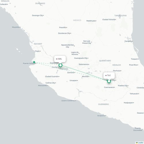 Mapa de vuelo directo Ciudad de México, D.F. - Guadalajara