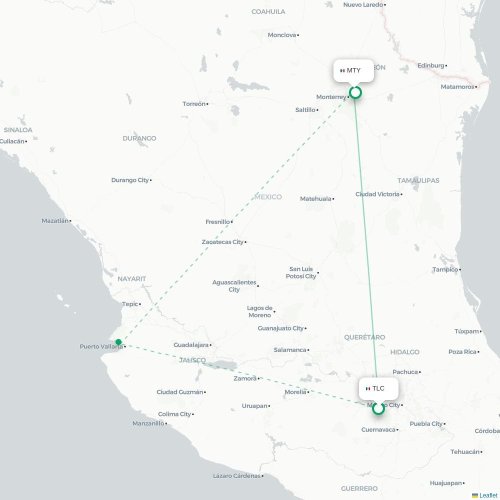 Mapa de vuelo directo Ciudad de México, D.F. - Monterrey