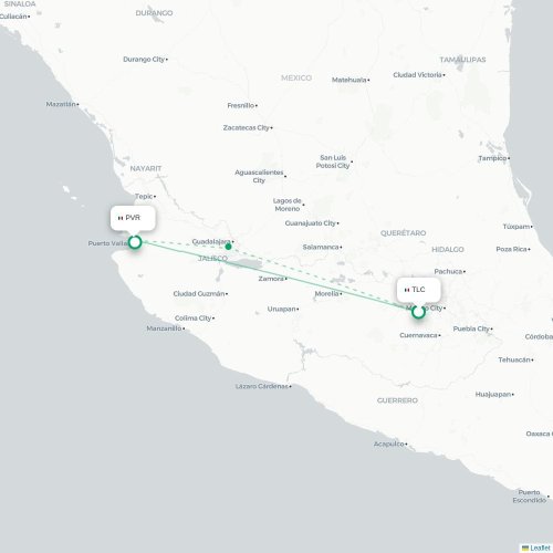 Mapa de vuelo directo Ciudad de México, D.F. - Pto Vallarta