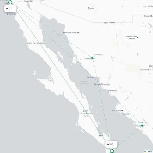 Mapa de vuelo directo Ciudad de México, D.F. - San José del Cabo