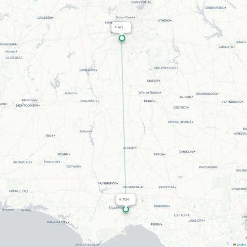 Mapa lotu bezpośredniego Tallahassee – Atlanta