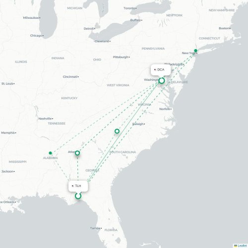 Mapa lotu bezpośredniego Tallahassee – Waszyngton