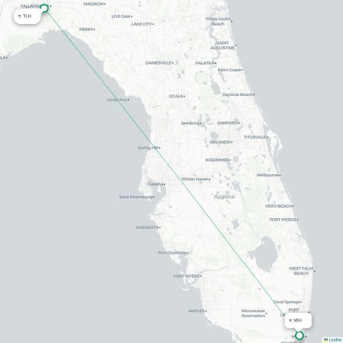 Mapa lotu bezpośredniego Tallahassee – Miami