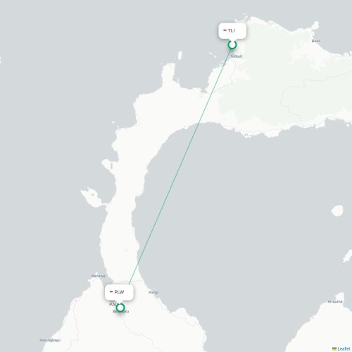 Mapa lotu bezpośredniego Tolitoli – Palu