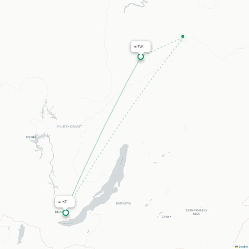 Mapa de vuelo directo Talakan - Irkutsk