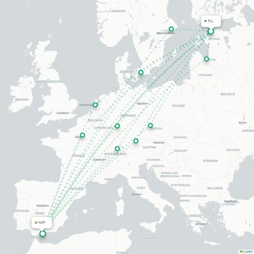 Mapa lotu bezpośredniego Tallin – Malaga