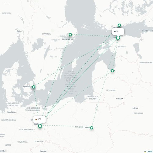 Mapa lotu bezpośredniego Tallin – Berlin