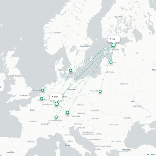Mapa lotu bezpośredniego Tallin – Frankfurt nad Menem