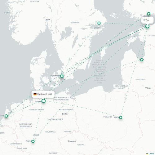 Mapa lotu bezpośredniego Tallin – Hamburg