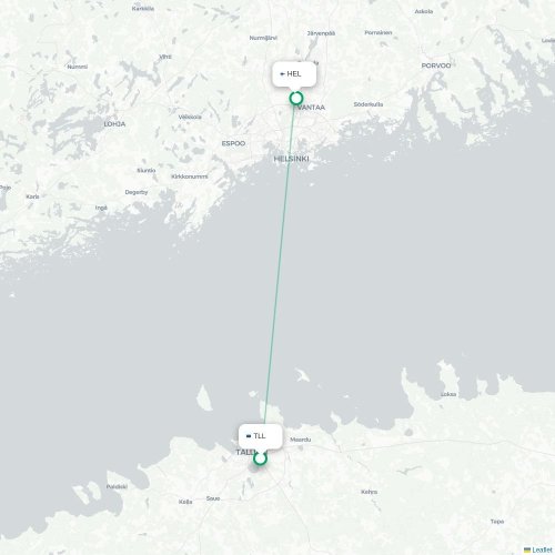 Mapa de vuelo directo Tallín - Helsinki
