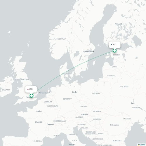 Mapa lotu bezpośredniego Tallin – Londyn