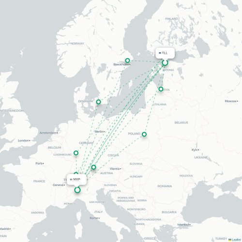 Mapa lotu bezpośredniego Tallin – Mediolan