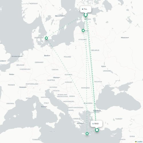 Mapa lotu bezpośredniego Tallin – Rodos