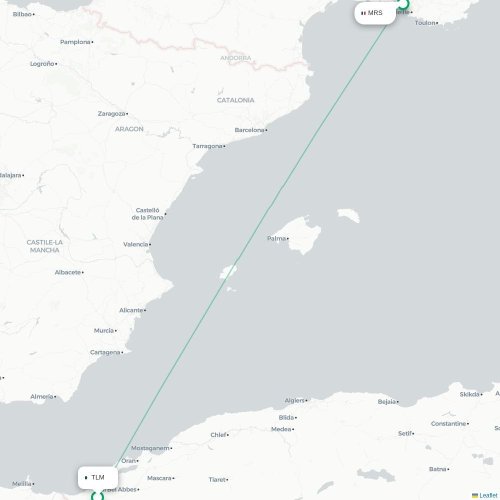 Mapa de vuelo directo Tremecén - Marsella