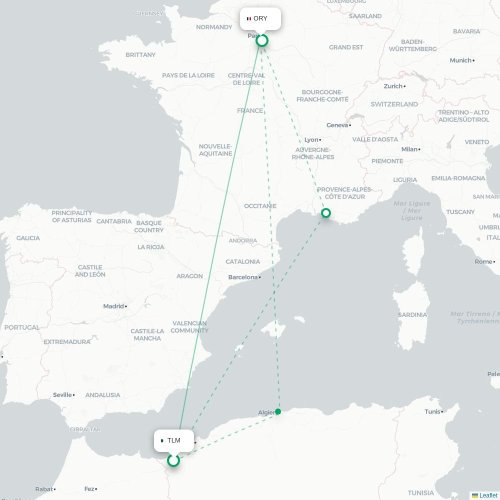 Tlemcen - Paris carte du vol direct