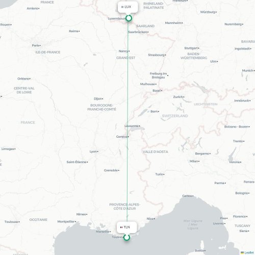 Mapa de vuelo directo Tolón - Luxemburgo