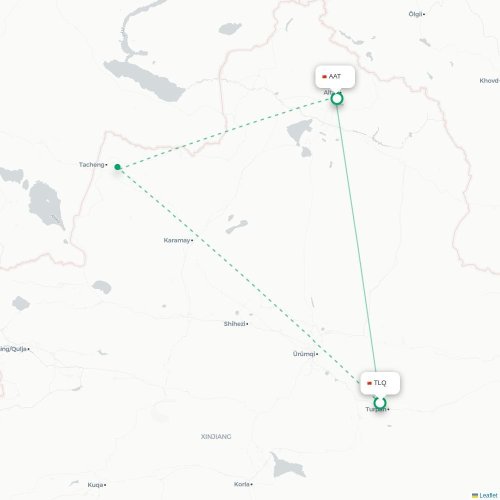 Mapa lotu bezpośredniego Turpan – Altay