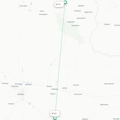 Mapa lotu bezpośredniego Turpan – Fuyun