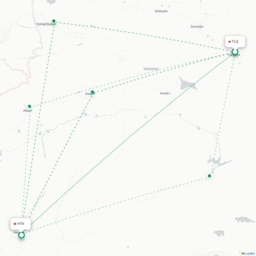 Mapa lotu bezpośredniego Turpan – Hoten