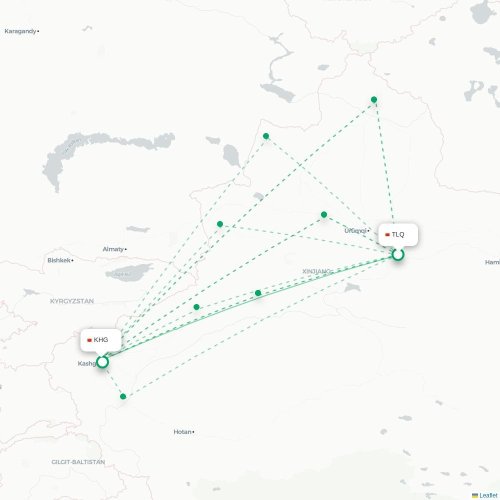 Mapa lotu bezpośredniego Turpan – Kaszgar