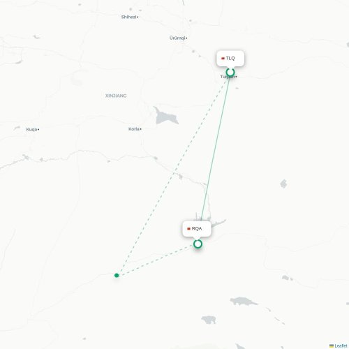 Mapa lotu bezpośredniego Turpan – Bayingolin