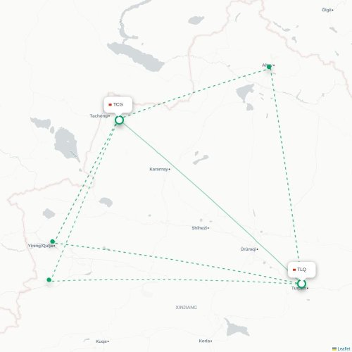 Mapa lotu bezpośredniego Turpan – Tacheng